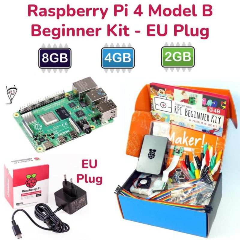 Raspberry Pi 4 Model B Beginner Kit EU Plug