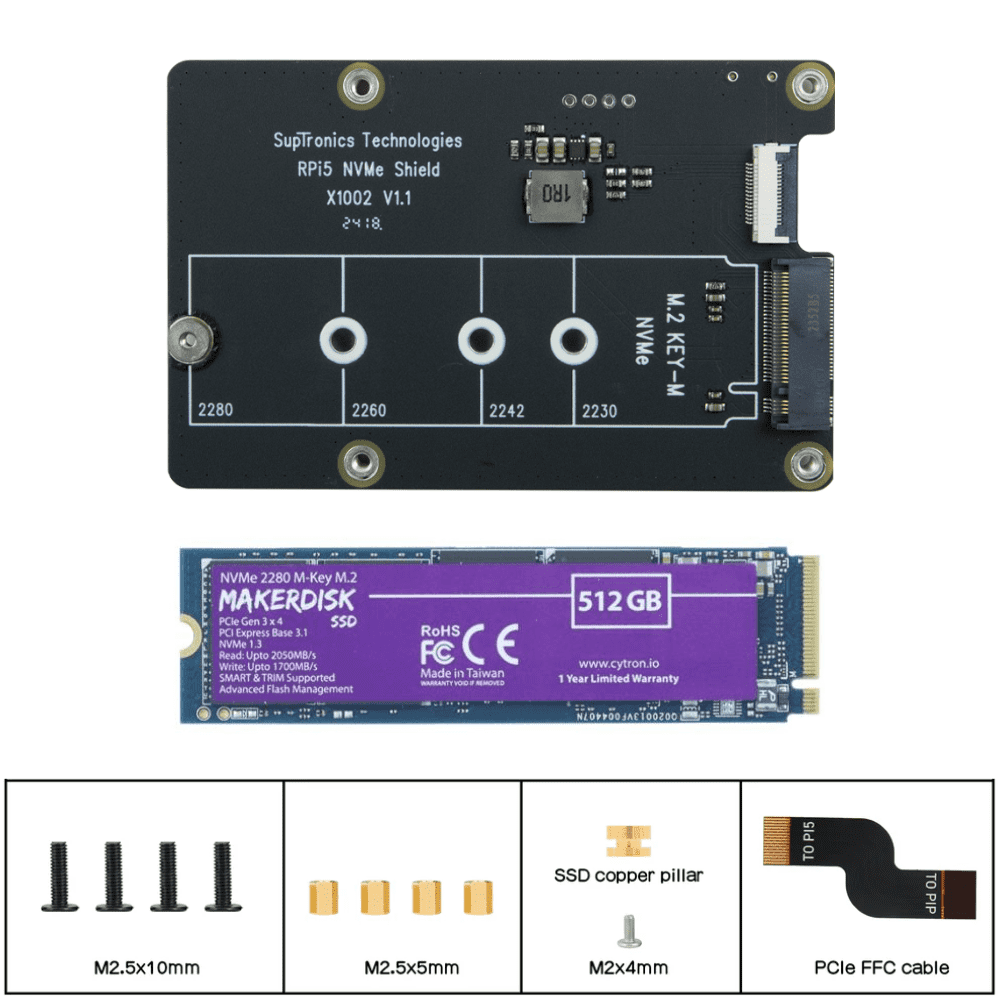 PCIe HAT Base For Raspberry Pi 5 With MakerDisk NVMe SSD