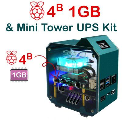 Mini Tower UPS Kit with Raspberry Pi 4 Model B 1GB