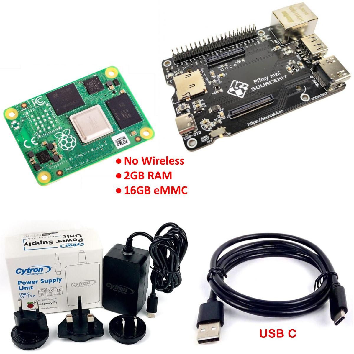 Raspberry Pi CM4 No Wireless 2GB RAM 16GB eMMC and Kits