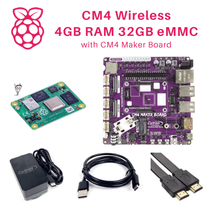 CM4 Maker Board with Compute Module 4, Wireless, 4GB RAM and 32GB eMMC Kit
