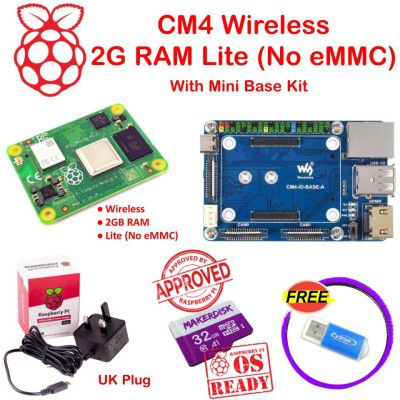 Raspberry Pi CM4 Wireless 2G RAM Lite (no eMMC) with Mini Base Kit