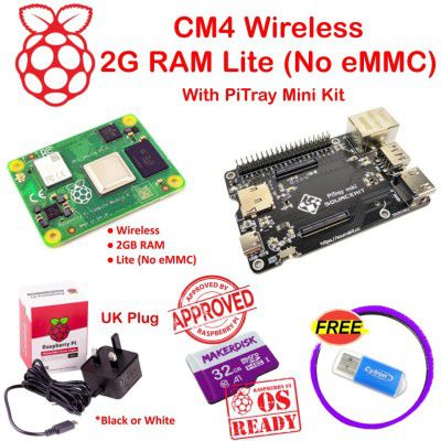 Raspberry Pi CM4 Wireless 2G RAM Lite (no eMMC) with PiTray Mini Kit