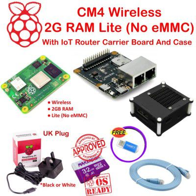 Raspberry Pi CM4 Wireless 2G RAM Lite (No eMMC) with IoT Router Carrier Board and Acrylic Case