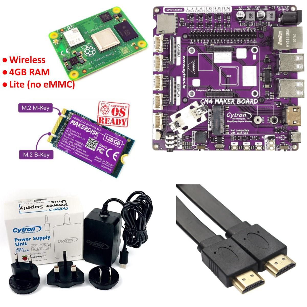 Raspberry Pi CM4 Wireless 4G RAM Lite (no eMMC) and Kits