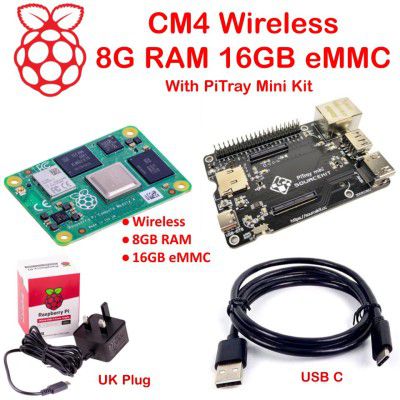 Raspberry Pi CM4 Wireless 8G RAM 16GB eMMC with PiTray Mini Kit