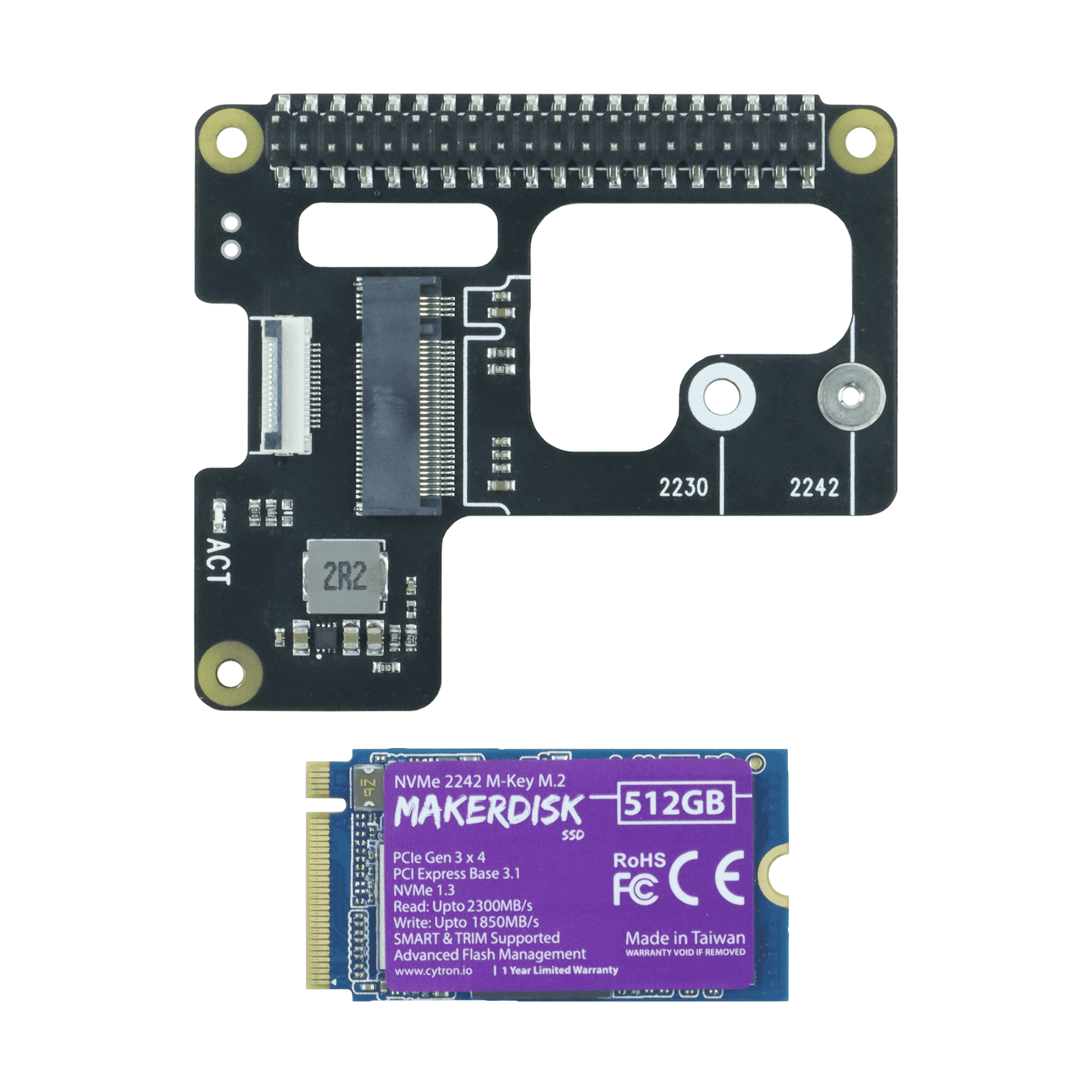 Pcie hat for raspberry pi 5 with makerdisk nvme ssd