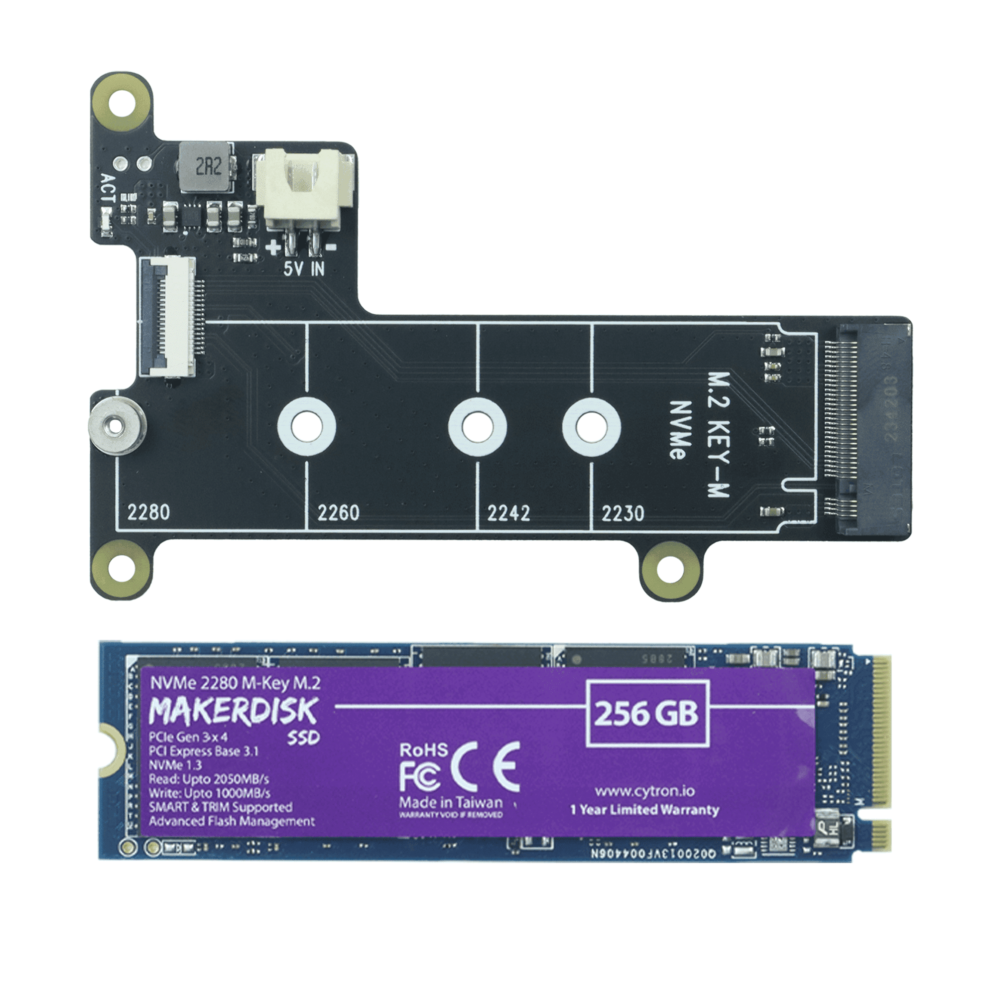 PCIe HAT/Base For Raspberry Pi 5 With MakerDisk NVMe SSD