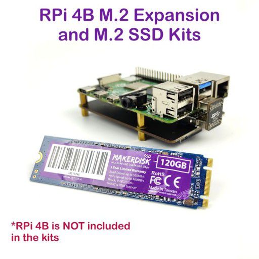 Raspberry Pi 4 Model B M.2 Expansion and M.2 SSD Kits