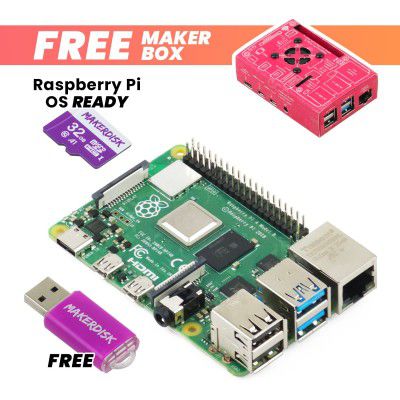Raspberry Pi 4 Model B 1GB and 32GB microSD with RPi OS