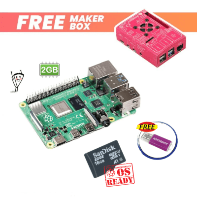 Raspberry Pi 4 Model B 2GB and 16GB microSD with RPi OS