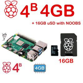 Raspberry Pi 4 Model B 4GB and 16GB microSD with NOOBS