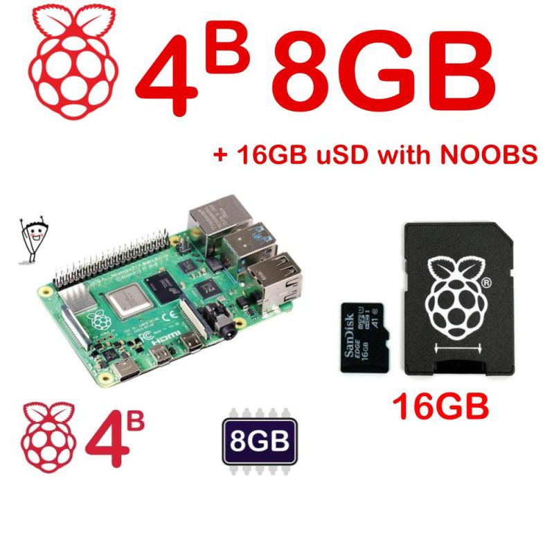 Raspberry Pi 4 Model B 8GB And 16GB MicroSD With NOOBS