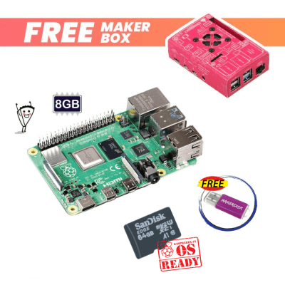 Raspberry Pi 4 Model B 8GB and 64GB microSD with RPi OS