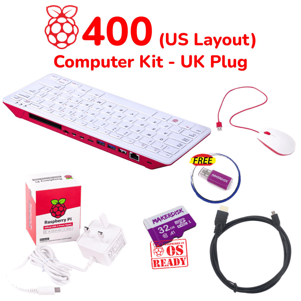 Raspberry Pi 400 Computer Kit-US Layout and US Power Plug