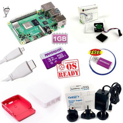 Official Case and Fan (Red-White) Kit with Raspberry Pi 4 Model B 1GB
