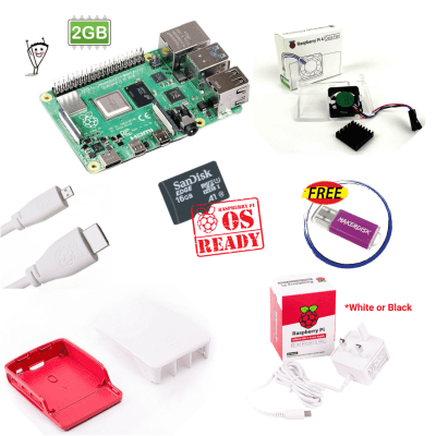 Official Case and Fan (Red-White) Kit with Raspberry Pi 4 Model B 2GB