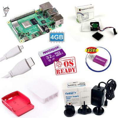 Official Case and Fan (Red-White) Kit with Raspberry Pi 4 Model B 4GB