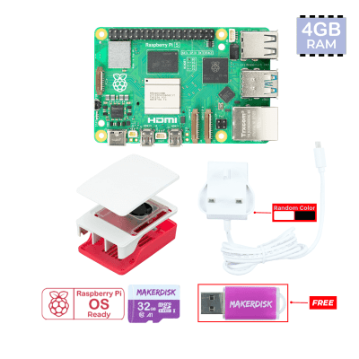 Official Red/White Case Kit  with Raspberry Pi 5 - 4GB RAM (UK Plug)
