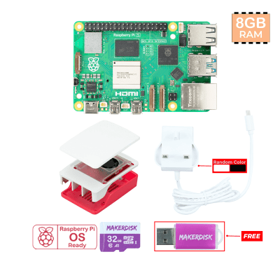 Official Red/White Case Kit with Raspberry Pi 5 - 8GB RAM (UK Plug)