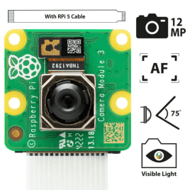Raspberry Pi Camera Module 3 (75°) with 20cm RPi 5 CSI Cable