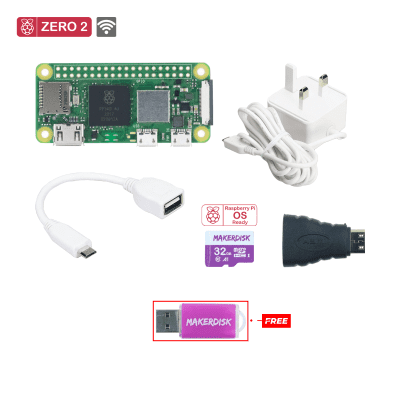 Raspberry Pi Zero 2 W Basic Kit  with UK PSU