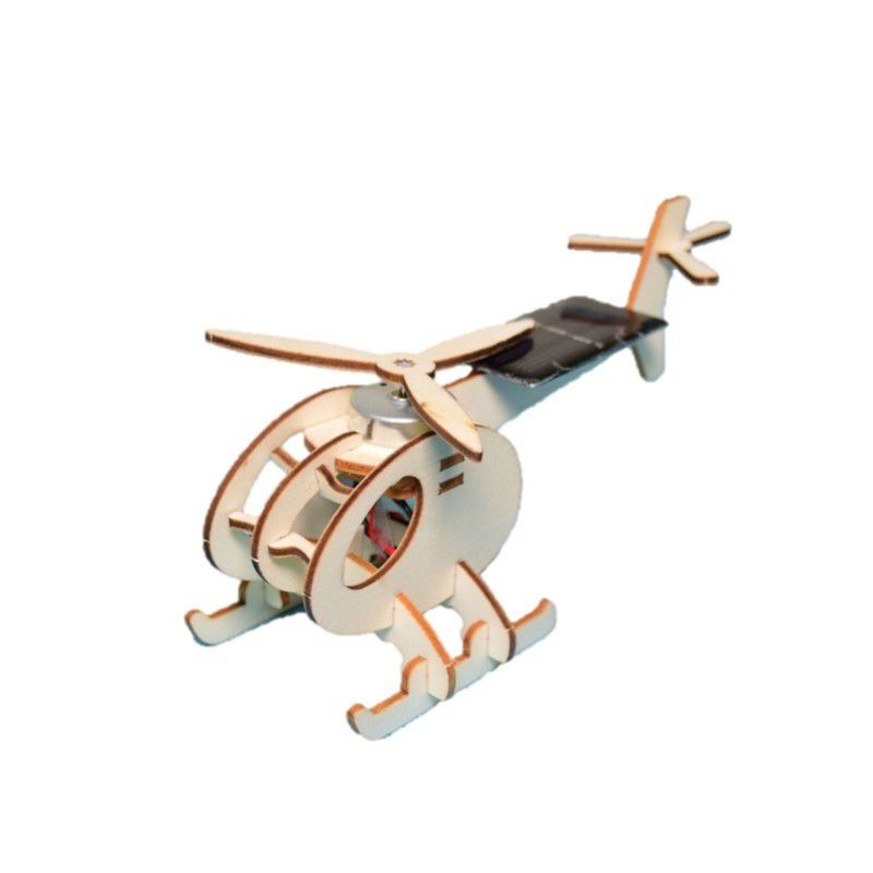 YoungGongBang Solar Cell Helicopter Hughes 500 Wooden Model Children DIY Kit 