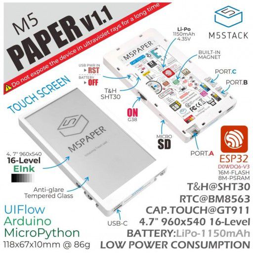 M5Paper - Touch Enabled E-Ink IoT Dev Board