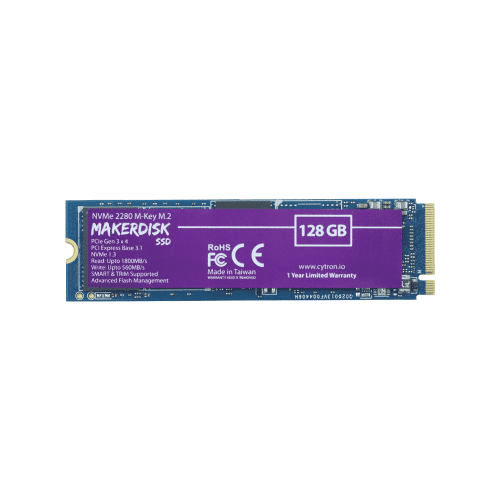 NVMe M.2 2280 M-Key MakerDisk SSD - 128GB (Preloaded with RPi OS)