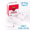 Official RPi 15W (5V/3A) PSU USB C UK Plug-White