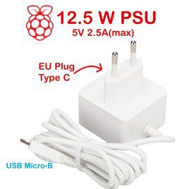 Nguồn Chính Hãng Raspberry Pi 12.5W (5V/2.5A) - USB Micro B - Chân cắm EU - Trắng