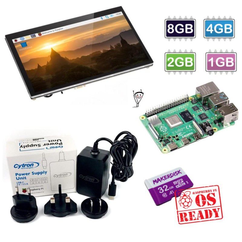 Raspberry Pi 4 2GB 4GB 8GB Starter Kit 3.5 inch Touch Screen Case Power  Supply