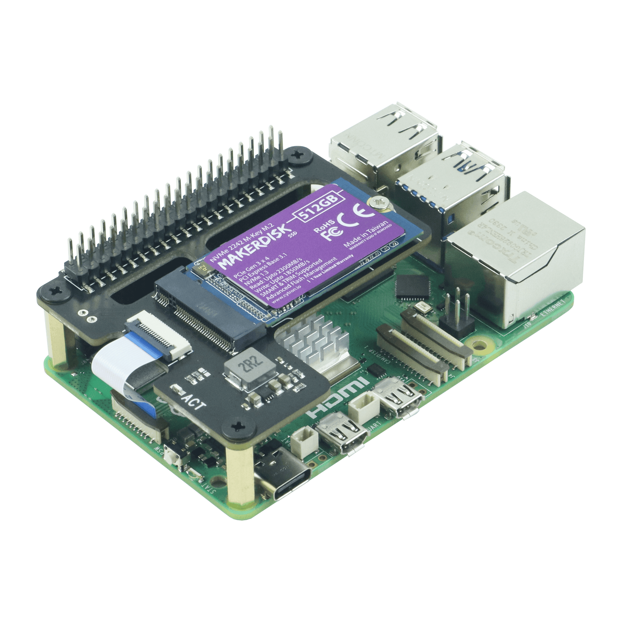 Pcie Hat For Raspberry Pi 5 With Makerdisk Nvme Ssd 