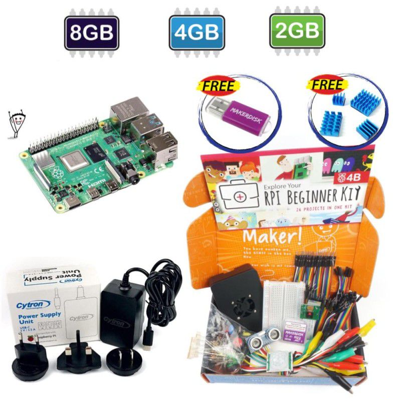 Raspberry Pi 4 Model-B 4GB RAM computer board module free shipping, 12 item  kit