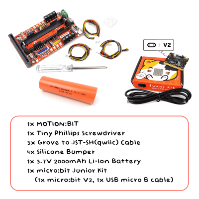 MOTION:BIT with micro:bit Jr kit and 18650 Li-Ion Battery