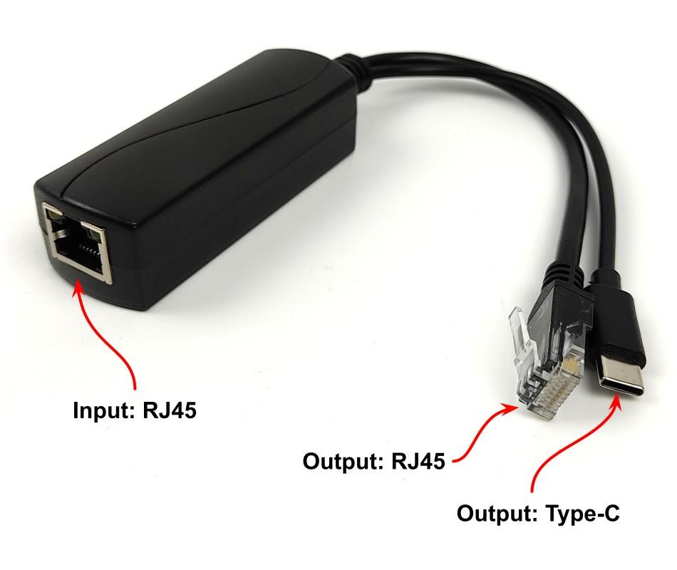 802.3af PoE to USB Splitter with Gigabit Data on RJ45 Output