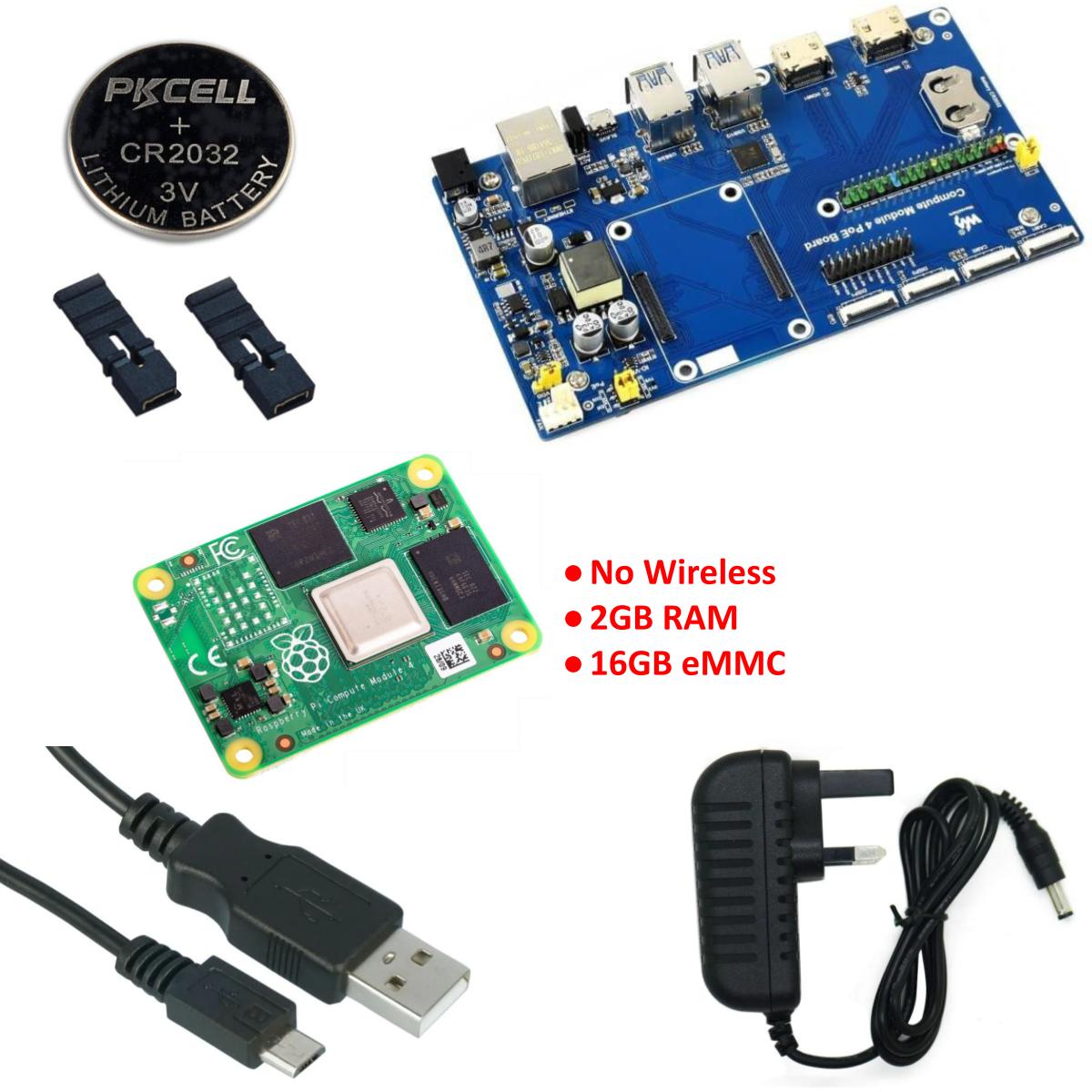 Raspberry Pi CM4 No Wireless 2GB RAM 16GB eMMC and Kits