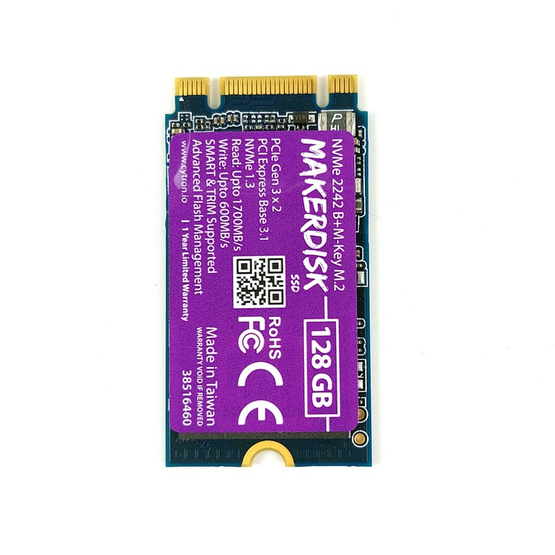 NVMe 2242 B+M-Key MakerDisk SSD - 128GB (Preloaded with Raspberry Pi OS)