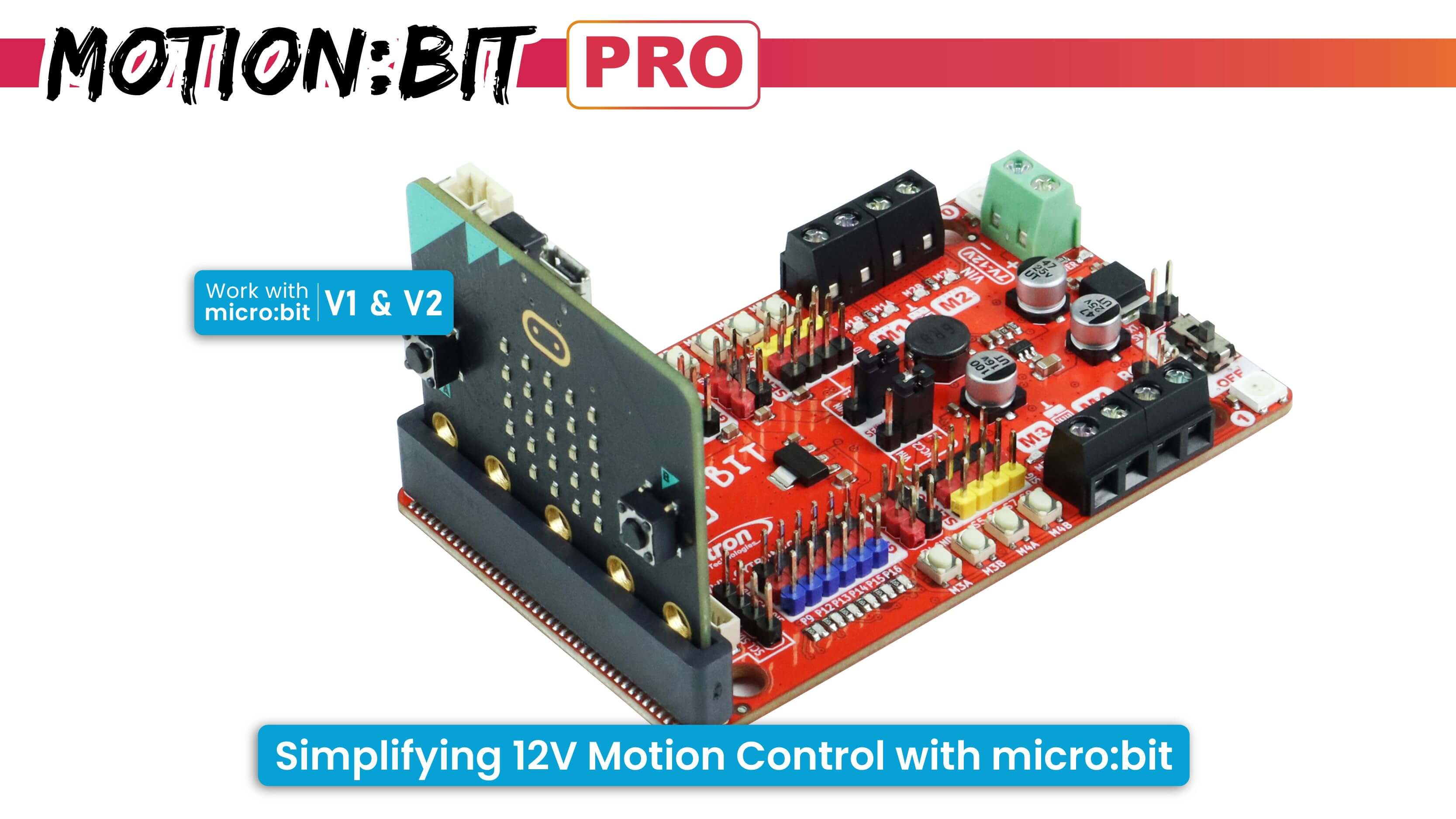 MOTION:BIT Pro - 12V Robotics Expansion Board for micro:bit [MOTION-BIT ...