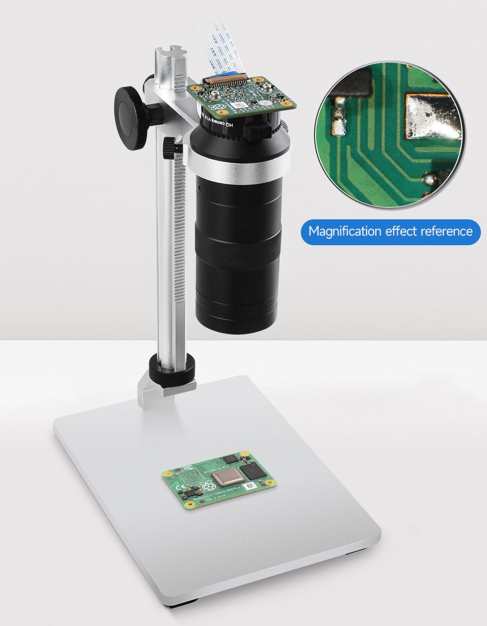 100X Industrial Microscope Lens, C/CS-Mount, Compatible With Raspberry Pi Hq Camera Ws 24229