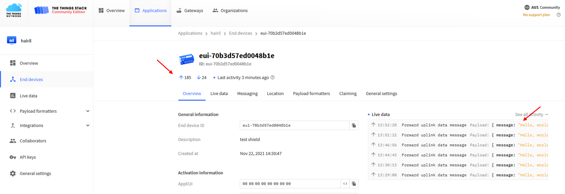 Sending data from node to the things stack
